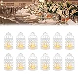 Laternen für Draußen Metall Teelicht Laterne Klein Vogelkäfig Deko Kerzenlaterne Vintage Deko Ideal für Terrasse Drinnen Draußen Veranstaltungen Partys Hochzeiten, im 12er Set, Weiß