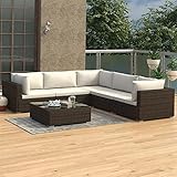 BULANED 6-TLG. Garten-Lounge-Set mit Auflagen, Gartenlounge, Balkon Möbel, Terrassenmöbel, Lounge Gartenmöbel Set, Loungemöbel Terrasse, Balkon Lounge Set, Poly Rattan Braun