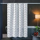 Furlinic Duschvorhang 180x180 Anti-schimmel in Badezimmer Weißer Vorhang für Badewanne Dusche Wasserdicht Textile Vorhänge aus Stoff Waschbar Fischgrätenmuster mit 12 Duschringe.