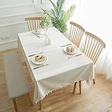 Stilvolle Einfachheit farbige Haarkugel natürliche einfache Baumwolle Wäsche Tischdecke weiße Tischdecke staubdichte Couchtischabdeckung Handtuch hübsche Tischdecke Tischdecken (Farbe: Weiß Größe: 140