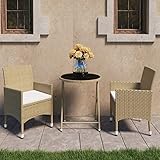 JUNZAI 3-TLG. Bistro-Set, Gartenset Tisch Und Stühle, Balkon Möbel Für Kleinen Balkon, Terrassenmöbel, Balkonset, Balkonmöbel, Poly Rattan und Hartglas Beige