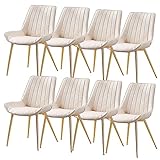 AMENAS Küche und Esszimmer Stühle Esszimmerstuhl Aus Pu Leder 8er Set Küchen Beistellstuhl Wohnzimmer Lounge Thekenstühle Stabile Metallbeine (Color : Ivory White, Size : Gold Leg)