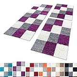 Unbekannt Shaggy Hochflor Teppich Carpet 3TLG Bettumrandung Läufer Set Schlafzimmer Flur, Farbe:Lila, Bettset:2x60x110+1x80x150