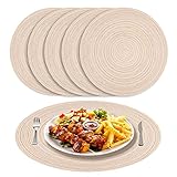 Platzsets Rund Beige Geflochten Tischsets 6er Set Hitzebeständigem Tisch Tischsets Waschbar für Küche Abendessen 38cm