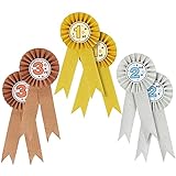 Juvale Rosetten für Gewinner (Set, 6 Stück) - Turnierschleifen 1, 2. und 3. Platz – Ideal für Sportveranstaltungen, Tiershows, Kochwettbewerbe, Talentshows - Gold, Silber, Bronze