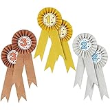 Juvale Rosetten für Gewinner (Set, 6 Stück) - Turnierschleifen 1, 2. und 3. Platz – Ideal für Sportveranstaltungen, Tiershows, Kochwettbewerbe, Talentshows - Gold, Silber, Bronze