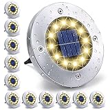 LYHOPE Solar Bodenleuchten Aussen, 12 Stück 12 LEDs Solarleuchte für Garten Warmweiß, LED Solar Gartenleuchte Wasserdicht Solarlampen für Außen Rasen Auffahrt Gehweg Patio