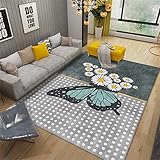 RUGMRZ Vorzimmer Teppich Sofa Wohnzimmer Graublauer Wohnzimmer Teppich Schmetterling Blumen Dekoration super weich und bequem Creative Home Teppich 170X240CM