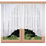 SeGaTeX home fashion C-Bogenstore Emilia Fertiggardine Blumenfensterstore weiß mit Stickereikante aus echter Plauener Spitze 125 x 300 cm