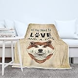 IUBBKI Kinder/Erwachsene Kuscheldecke Tagesdecke Hund Tier Shiba 3D Druck Sofadecke Kuschelstuhl Decke Weiß 130x150cm