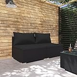 ZEYUAN 2-TLG. Garten-Lounge-Set mit Kissen, Terassenmöbel Wetterfest, Loungemöbel Terrasse, Garten Sitzgruppe, Balkon Sitzgruppe,Poly Rattan Schwarz