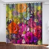 GSKOQD Vorhang Blickdicht Gardinen Verdunkelungsvorhang Vorhänge Kinderzimmer Schlafzimmer Wohnzimmer Thermovorhang Curtains 3D Rote Blumenkunst Ösenschal 200X200Cm (B X H) 2Er Set