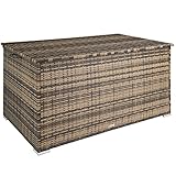 TecTake 800715 Aluminium Polyrattan Auflagenbox, wetterfest und rostfrei, mit Gasdruckfedern, 750 Liter, 145 x 82,5 x 79,5 cm (Natur | Nr. 404247)