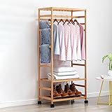 Kleiderständer Bambus Garderobenständer Auf Rollen Offener Kleiderschrank Mit Kleiderstange Und Hosenbügel Für Schlafzimmer Flur (50/60/85/95/110cm)