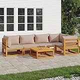 JUNZAI 6-TLG. Garten-Lounge-Set mit Taupe Kissen Massivholz, Gartenmöbel Set, Balkon Lounge, Garden Furniture, Loungegarnitur, Balkonset, Lounge Möbel, Sitzlounge Garten,