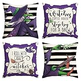 AVOIN colorlife Happy Halloween Crazy Witches Streifen Überwurf-Kissenbezüge, 45,7 x 45,7 cm lila Kissenbezug, Schwarz und Weiß Dekoration für Zuhause Sofa Couch