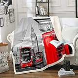 Moderne Sherpa-Decke mit London-Motiv, Fleece-Überwurf, Decke für Sofa, Bett, Couch, Retro-Telefonzelle, The Big Ben-Druck, flauschige Decke, rot grau, Baby, 76.2x101.6 cm