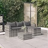 BULANED 3-TLG. Garten-Lounge-Set mit Kissen, Lounge Gartenmöbel Set, Gartenlounge Set, Loungemöbel, Möbelsets, Garten Möbel, Balkon Möbel, Grau Poly Rattan