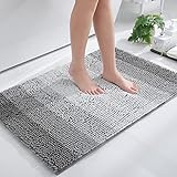 Homaxy Chenille Badezimmerteppich rutschfeste Hochflor Badematte Waschbar Badteppich Weich Badvorleger Saugfähige Duschvorleger für Badezimmer - 60x90 cm, Grau