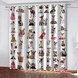 Hundnsney Vorhang Blickdicht Ösen 3D Tierwelpenmuster Muster Modern Gardinen Wohnzimmer Schlafzimmer Kinderzimmer Thermo Schallschutz Verdunklungsvorhänge Fensterdekoration 2Er Set 260X280cm (HxB)