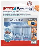 tesa Klebehaken für transparente Oberflächen und Glas (1 kg) - Durchsichtige, selbstklebende Haken - Bis zu 1 kg Halteleistung pro Haken, 2-er Pack