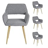 MEUBLE COSY Esszimmerstühle 4er Set Küchenstühle Sessel Wohnzimmerstuhl Polsterstuhl mit Armlehne Rückenlehne Sitzfläche aus Bouclé Frottier Metallbeine, Skandinavisch, Grau, 56x56x78cm