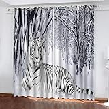 Vorhang Blickdicht Kinderzimmer 2Er Set, Ösenvorhang 3D Tierischer Weißer Tiger Muster, Verdunklungsvorhänge Schlafzimmer Wohnzimmer H 232 X B 264 cm Thermogardine Fensterdekoration