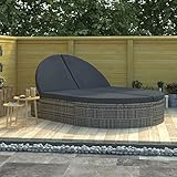 Yolola Doppel Sonnenliege Verstellbar Doppelliege Gartenliege mit Kissen Gartenliege Grau Garten Rattanliege Loungebett Outdoor Liegestuhl Rattan Relaxliege Rattan-Sonnenliege für 2 Personen