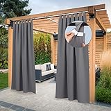 PONY DANCE Outdoorvorhänge mit Klettverschluss Schlaufenschal 2er Set Pavillon Vorhänge Sichtschutz & Sonnenschutz Vorhänge Outdoor Gardinen Wasserdicht, H 274 x B 132 cm, Grau