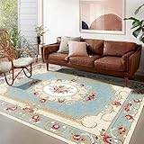 Xiaosua Büro Lounge Teppich Niedliche Dekorativer Teppich Hellblau Pflanzen Blumenmuster Schlafzimmer Anti-Milben Für Home Decor Grösse 140X200Cm Großer Teppich Blau 4Ft 7.1''X6Ft 6.7''