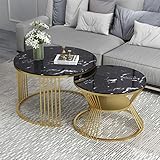 Beistelltische für Wohnzimmer Moderner Couchtisch Satztische, Marmorplatte, Metallfuß, 2er-Set, für Wohnzimmer oder Lounge (Weiß, Schwarz)