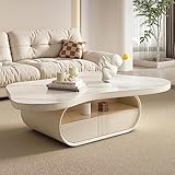 BK&MF Cremeweißer Live Edge Couchtisch, Cloud-Shape Couchtisch, Minimalistischer Display Center Tisch Wohnzimmer Niedriger Beistelltisch zum Sitzen auf dem Boden,Weiß,120CM
