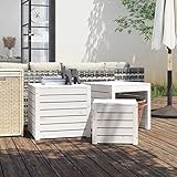 JUNZAI 3-TLG. Gartenbox-Set, Kissenbox Outdoor WassBerdicht, Auflagenbox, Aufbewahrungsbox, Terrassenschrank, Gartentruhe, Gartenkiste, Garten Aufbewahrung, Weiß Massivholz Kiefer