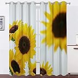 Vorhänge Goldene Sonnenblume Vorhang Blickdicht VerdunklungsvorhäNge mit öSen, Gardinen Wohnzimmer Schlafzimmer Modern Bedruckt Curtains H 138 X B 117 cm 2er Set