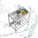 Spülbecken aus Edelstahl, Spülbecken aus Edelstahl, Spülbecken aus Edelstahl, Spülbecken aus Edelstahl mit Beinen, Waschbecken mit Abtropffläche, Kommerzielle Küchenspüle, Freistehendes S