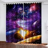 Nerfdw Vorhang Blickdicht Ösen 3D Universum Planeten Galaxie Muster, Für Schlafzimmer Geräuschreduzierung 2 Stück Verdunkelungsvorhang, Blickdichte Vorhänge Wohnzimmer Deko 140x160cm