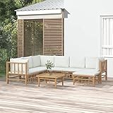 ZEYUAN 8-TLG. Garten-Lounge-Set mit Cremeweißen Kissen, Gartenlounge, Balkon Möbel, Gartenmöbel, Balkon Möbel Set, Balkonmöbel, Möbelsets, Balkon Lounge, Bambus