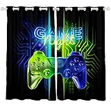 Loussiesd Game Fenstervorhang Schlafzimmer 137x117cm Gamer Spiel Zimmer Blickdicht Vorh?nge Dekor Jungen Jugendliche Kinder Gaming Vorhang Blau Grün Neon Gamepad Vorh?nge Dekor Set of 2er Panels