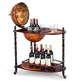 GOPLUS Globusbar Weltkugel Weinregal, Standglobus Bar auf Rollen, Flaschenregal RollbarItalienische Ästhetik, Hausbar Cocktailbar Dekobar Tischbar mit Massivholz, Barwagen für Zuhause/Bars/Restaurants