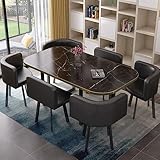 RUANLOV Bartisch mit Barhocker Set,Esstisch Rectangular mit 6 Stühlen,Konferenztisch, Besprechungstisch,Tisch und Stühle Set für Esszimmer Küche Wohnzimmer,(1 Esstisch + 6 Stühlen) (P 90x150cm)