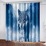 OUSIKA Vorhang Wärmeisolierend 3D Weißer Wolf Tier 2 Set 200x214 cm Verdunklungsvorhänge, Dicke Und Schwere Vorhänge Kälteschutz Thermovorhang Mit Ösen, Blickdichte Gardinen Schlafzimme Wohnzimmer