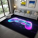 Gamer Controller , Rutschfeste Fußmatte Home Runner Teppich für Wohnzimmer Schlafzimmer Kinder Spiel Krabbelmatte Teenager Junge Graffiti Spielkonsole Großer Rugs (Violett,140x200 cm)