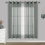Joywell Grau Gardinen Wohnzimmer Vorhänge Transparente Voile Sheer Vorhänge Mädchenzimmer Leinenstruktur mit Ösen Pompons Ösenschal Luftig Dekoschal für Schlafzimmer Kinderzimmer 245x140