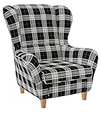 Supellex Ohrensessel »Sofia«, Design Oxford, kariert, dunkelgrau (Design-Nr.: 5152), wahlweise mit Hocker (inkl. Hocker) (ohne Hocker)