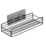 MAVNES Wandregal Küchenkürzung Lagergestell, Wandmontiert Badezimmer schwimmendes Regal, Dusche Hängende Korb Shampoo Rack Toilettenzubehör Badezimmer Regal (Color : Black Without Hook)