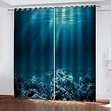 Hundnsney Vorhang Blickdicht Ösen 3D Blaue Meereskoralle Muster Kinderzimmer Jungen Mädchen 2Er Set Vorhänge Wohnzimmer Schlafzimmer Thermovorhang Hitzeschutz Fenstergardinen Modern 160X210cm(HxB)