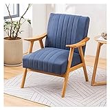 Sessel Lounge-Akzentstuhl Moderner Mid-Century-Stuhl mit Holzrahmen Sessel für Wohnzimmer, Schlafzimmer, Einzelstoff-Lounge-Lesestuhl, Kissen aus Leinenstoff, einfache Montage (Farbe: Blau)