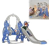 XMTECH 4 in 1 Kinder Rutsche Indoor und Outdoor, Faltbar Kinderrutsche Spielset - Kinderschaukel Rutsche Basketballkorb Ladder, Gartenrutsche Kleinkinderrutsche Babyrutsche,Mit Schaukel Typ B