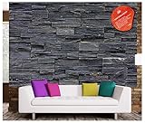 GREAT ART Fototapete – Schwarze Steinwand – 210 x 140 cm 5 Bahnen inkl. Kleister – Wandverkleidung Mauer Naturstein Steine Steinmauer Stonewall Wandtapete Dekoration
