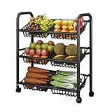 OUSIKA Küchen-Aufbewahrungswagen Küchen-Metallregal-Gestellboden Mehrschichtiges Obst- und Gemüse-Aufbewahrungsregal-Korb-Trolley-Lagerregal-Rollwagen Regale